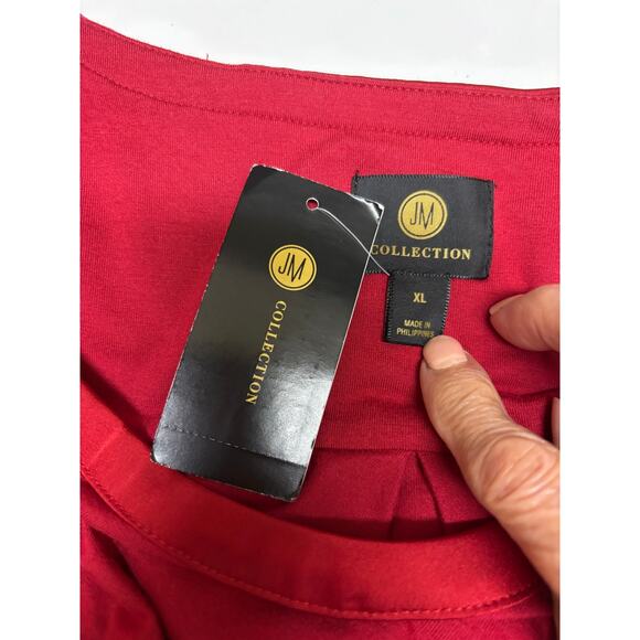 JM Collection Womens 3/4 Sleeve Top Glamorous Red Soft Knit NEW XL - Picture 4 of 5